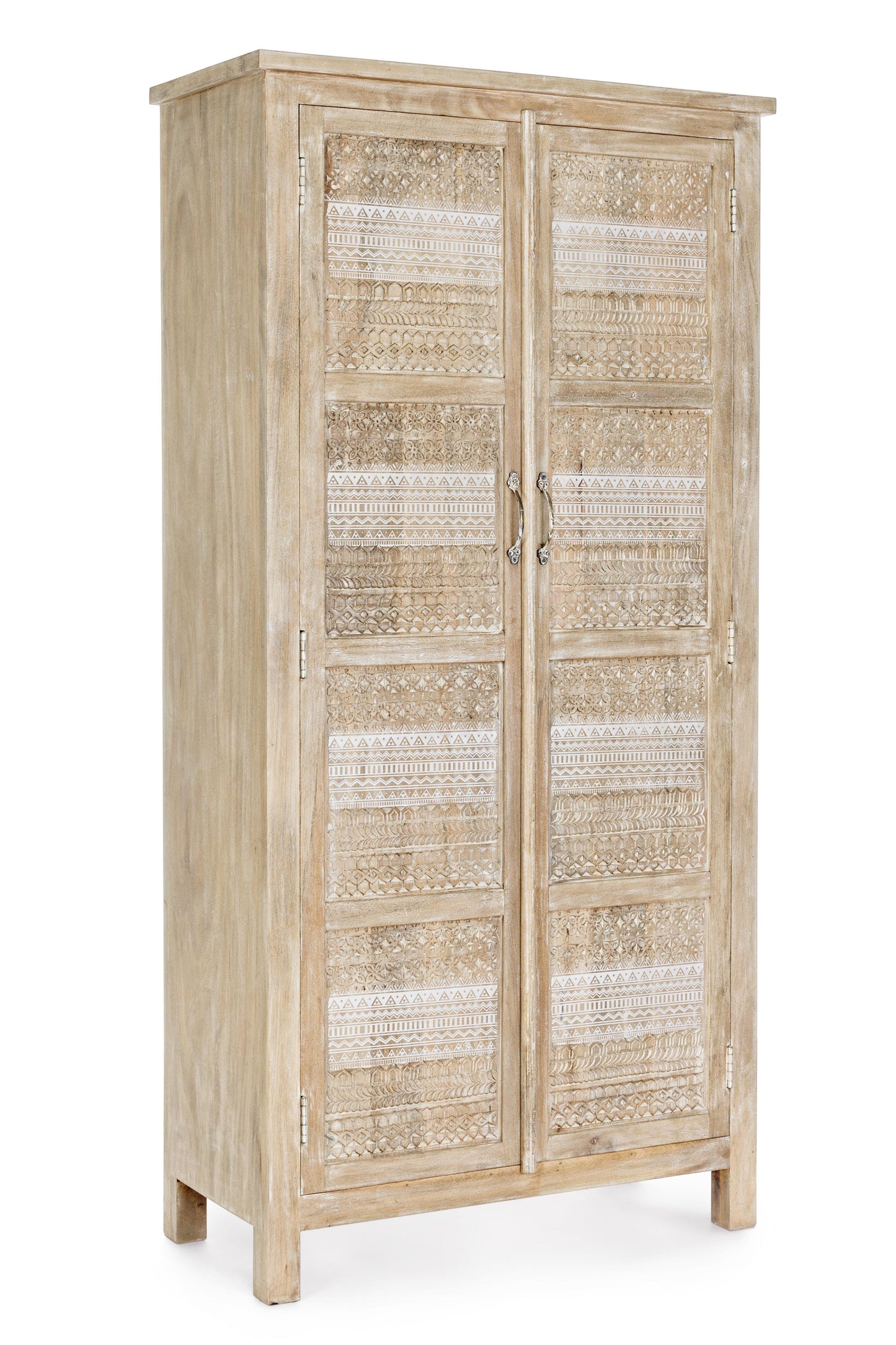 armadio etnico india legno massello bianco incisioni decorative 