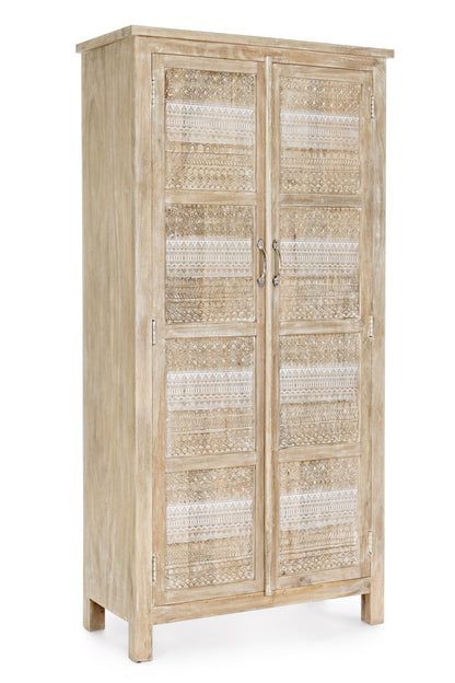 armadio etnico india legno massello bianco incisioni decorative 