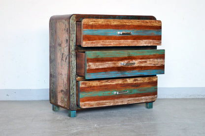 Cassettiera vecchi frigo in legno massello di recupero con maniglie tipo ghiacciaia - 3 cassetti -FRI1A3C0- - lapagoda.net