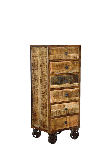 cassettiera in legno di mango vintage country con gambe in ferro retro legno massello ferro ruggine corten