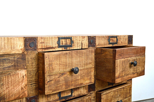 Cassettiera Industrial con ruote in Legno Massello con Ruote Country Rustico- 6 cassetti - BH2515