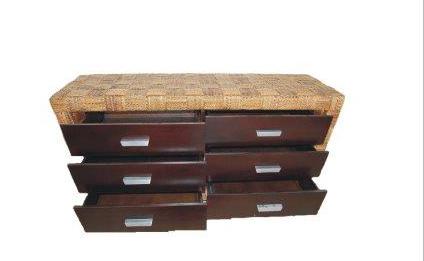 Cassettone etnico 6 cassetti struttura legno massello rivestita in cordone di abaca naturale YLD6
