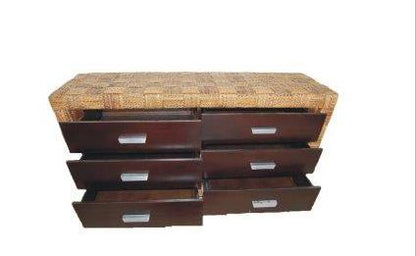 Cassettone etnico 6 cassetti struttura legno massello rivestita in cordone di abaca naturale YLD6