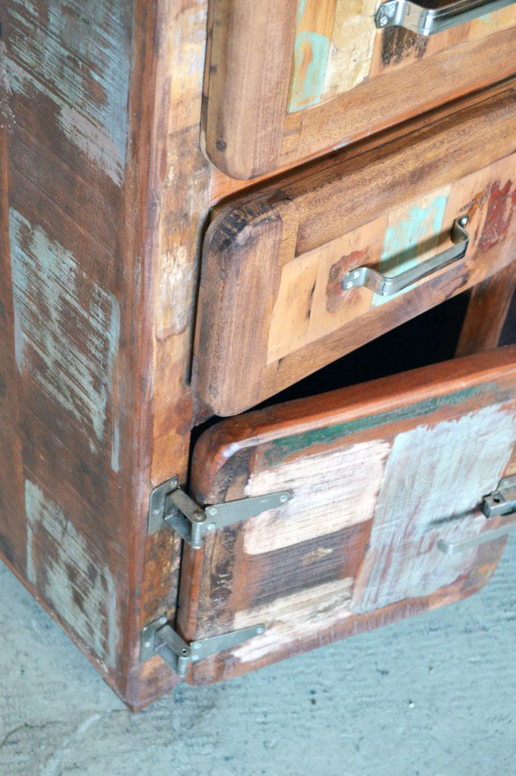 Credenza cassettiera vecchi frigo in legno massello di recupero con maniglie tipo ghiacciaia - 4 cassetti 2 ante -FRI2A4C0- - lapagoda.net