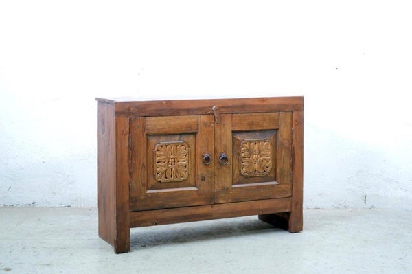 Vecchia credenza afghana in legno massello di cedro intarsiato
