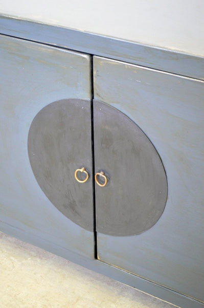 Credenza cinese in legno massello lacca blu grigio maniglie in ottone 2 ante