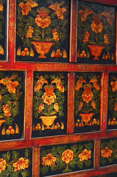 Credenza cinese con Dipinto in lacca naturale, originale Cina Tibet 4 ante K0118 - lapagoda.net