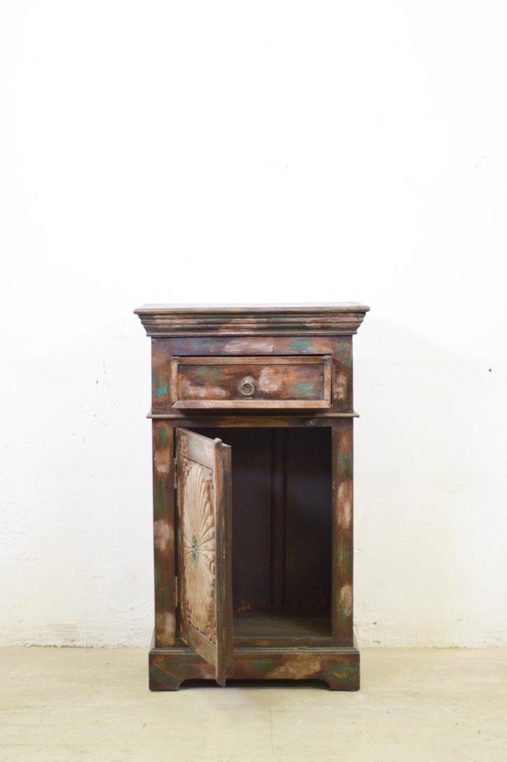 Mobile armadietto etnico india porte vecchie in legno massello con fregio frontale dipinto 1 anta 1 cassetto - lapagoda.net