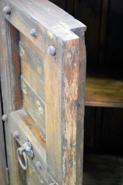 Credenza etnica indiana porte vecchie in legno massello alta 2 ante 4 cassetti
