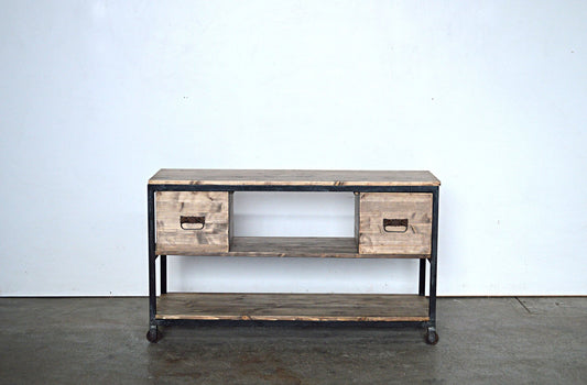 Credenza Porta TV Industrial con ruote - 2 cassetti -L.ptv- - lapagoda.net