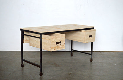 scrivania stile industriale vintage online con 2 cassetti  in legno massello e ferro 