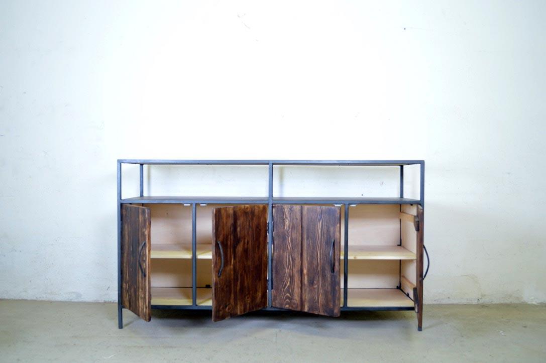 Credenza alta industrial ferro e legno finitura noce con ripiano - lapagoda.net