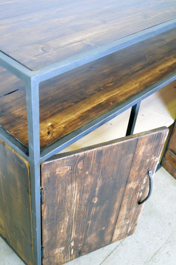 Credenza alta industrial ferro e legno finitura noce con ripiano - lapagoda.net