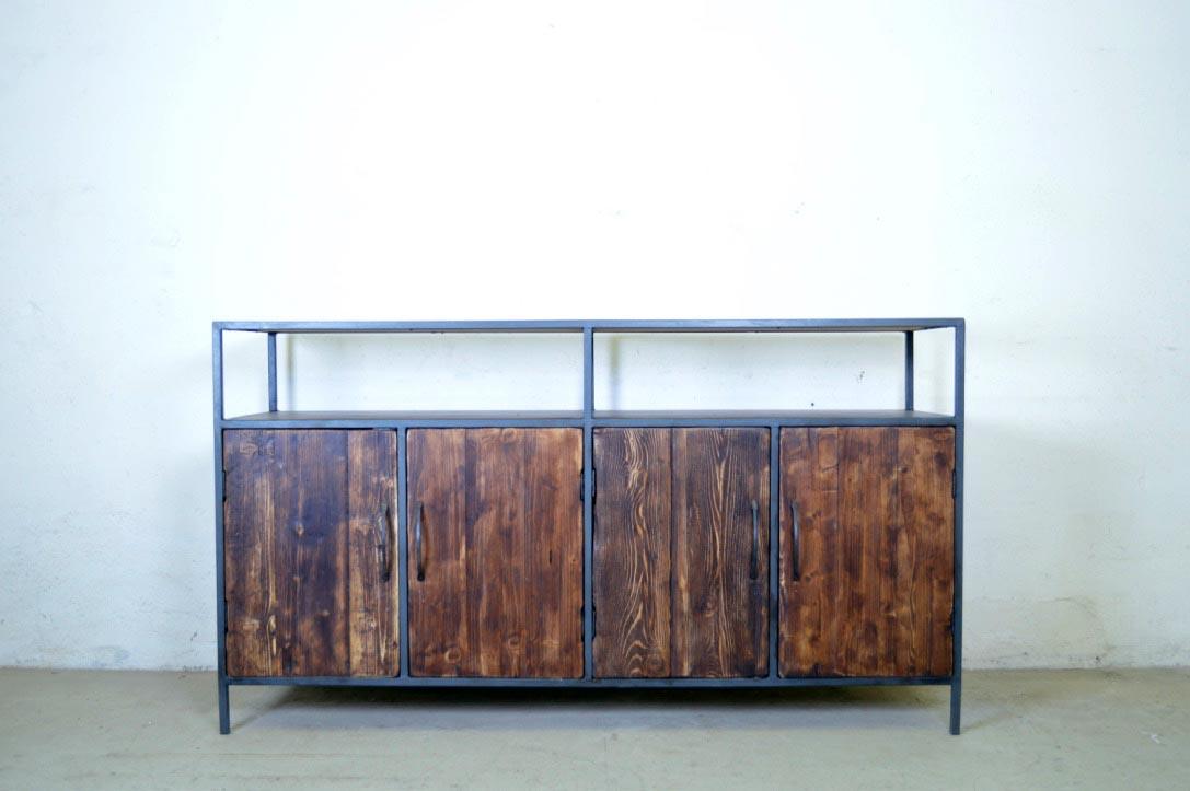 Credenza alta industrial ferro e legno finitura noce con ripiano - lapagoda.net