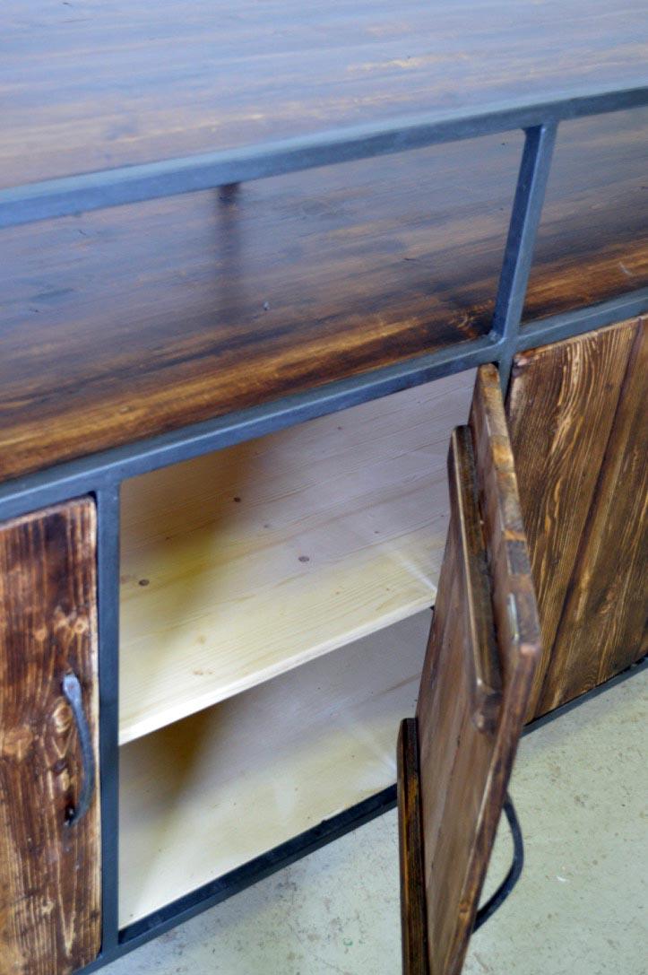 Credenza alta industrial ferro e legno finitura noce con ripiano - lapagoda.net