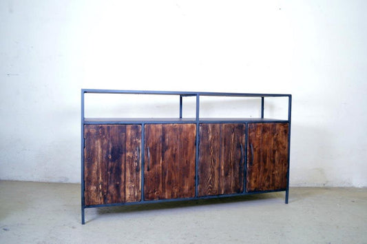 Credenza alta industrial ferro e legno finitura noce con ripiano - lapagoda.net