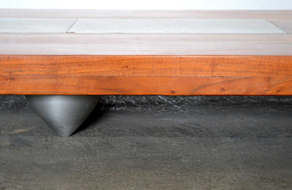 tavolo basso da caffe in Acacia mobili indiani online legno massello con piatto alluminio