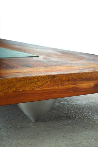 tavolo basso da caffe in Acacia mobili indiani online legno massello con piatto alluminio