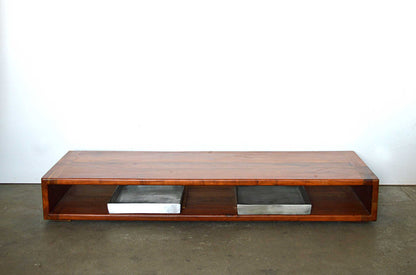 tavolo basso da caffe in Acacia mobili indiani online legno massello con piatto alluminio