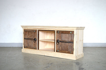 Credenza porta TV alto con finestre Vintage e scocca in Legno massello - 2 ante -L2A- - lapagoda.net