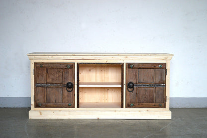 Credenza porta TV alto con finestre Vintage e scocca in Legno massello - 2 ante -L2A- - lapagoda.net