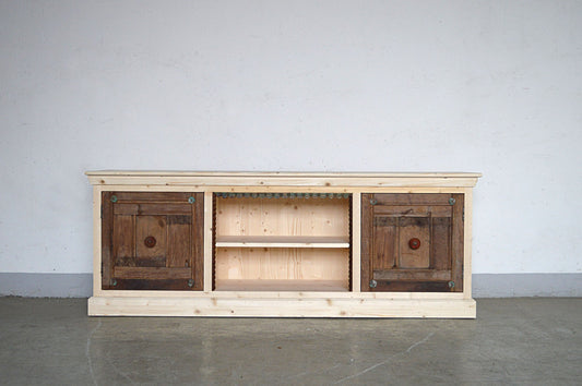 Credenza porta TV con finestre Vintage e scocca in Legno massello - 2 ante -L2A1- - lapagoda.net