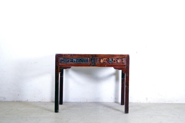 Scrittoio antico cinese dipinto con fregi in legno massello