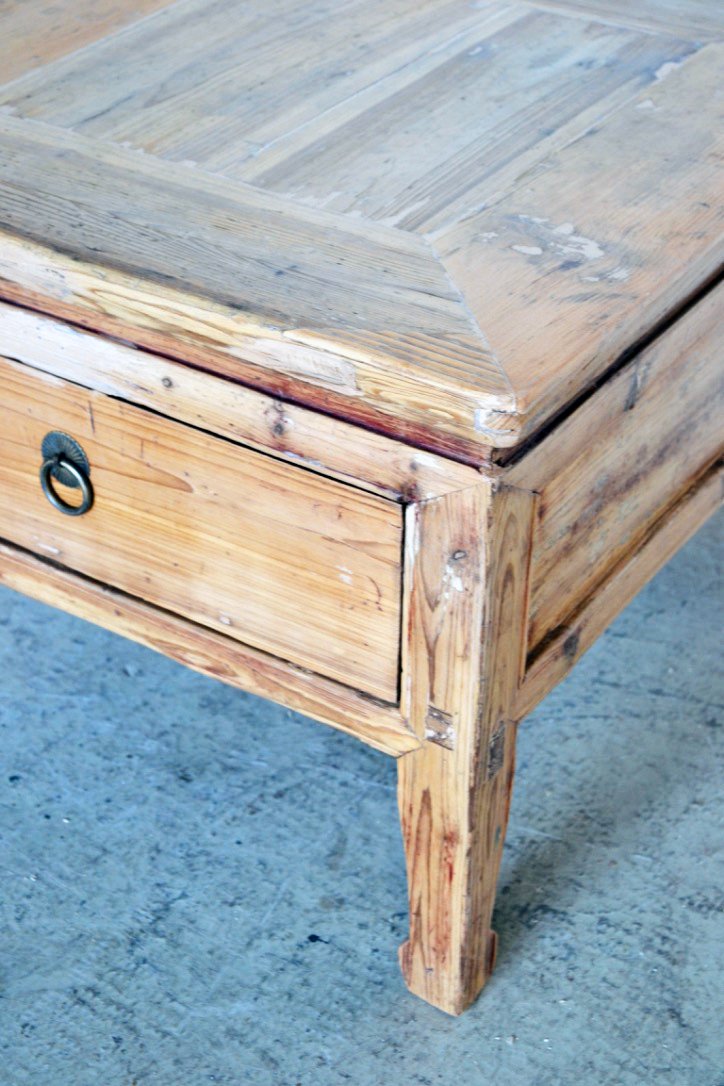Vecchio tavolino cinese con cassetto in Legno di Olmo finitura naturale - SPEDIZIONE GRATUITA- lapagoda.net