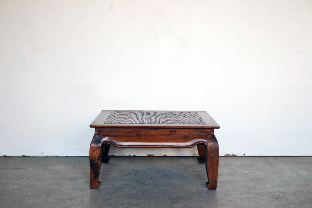 Tavolo oppio basso quadrato in legno massello di Teak e piano in rattan - TAV019 - lapagoda.net