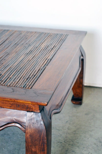 Tavolo oppio basso quadrato in legno massello di Teak e piano in rattan - TAV019 - lapagoda.net