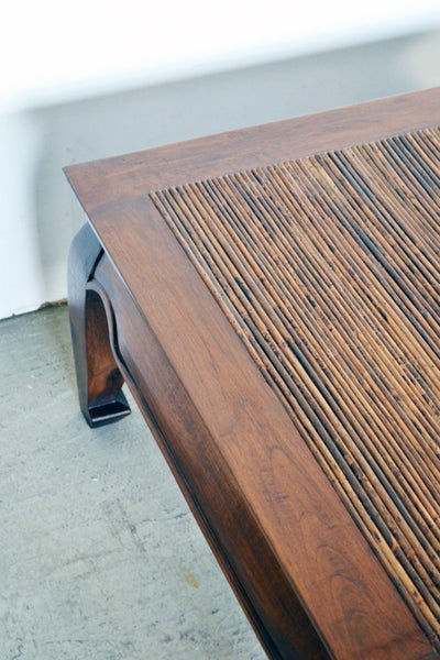 Tavolo oppio basso quadrato in legno massello di Teak e piano in rattan - TAV019 - lapagoda.net