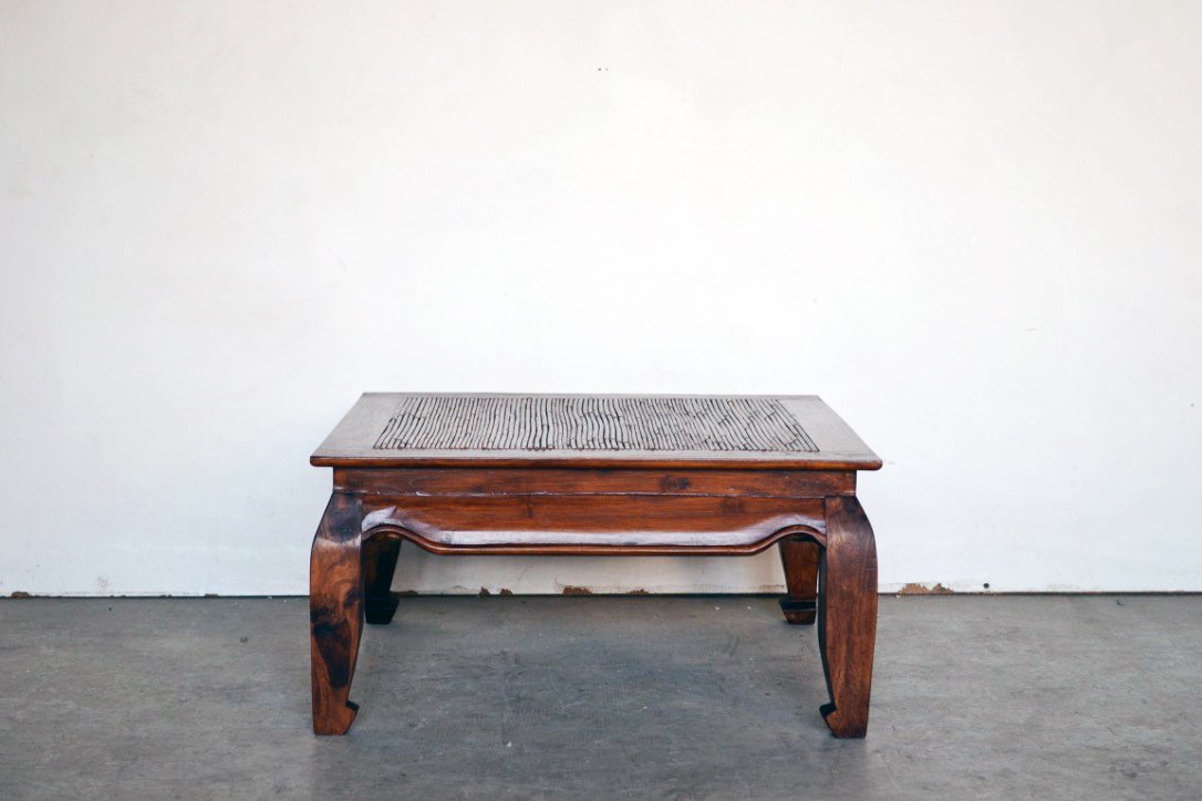 Tavolo oppio basso quadrato in legno massello di Teak e piano in rattan - TAV019 - lapagoda.net